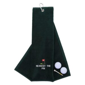 Tri-Fold Golf Towel Embroidered For Nearest The Pin Competition Forest