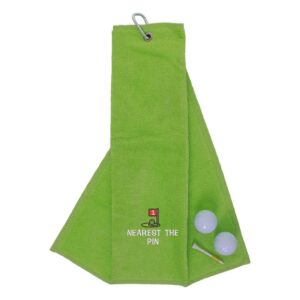 Tri-Fold Golf Towel Embroidered For Nearest The Pin Competition Lime