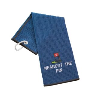 Tri-Fold Golf Towel Embroidered For Nearest The Pin Competition Waffle Navy
