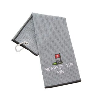 Tri-Fold Golf Towel Embroidered For Nearest The Pin Competition Waffle Slate