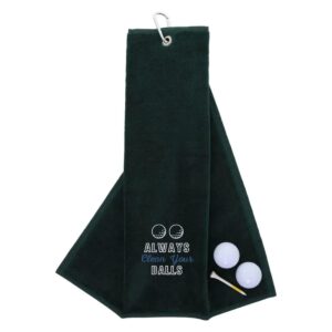 Tri-Fold Golf Towel Embroidered With Cheeky Clean Your Balls Logo | Forest