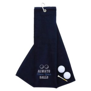Tri-Fold Golf Towel Embroidered With Cheeky Clean Your Balls Logo | Navy