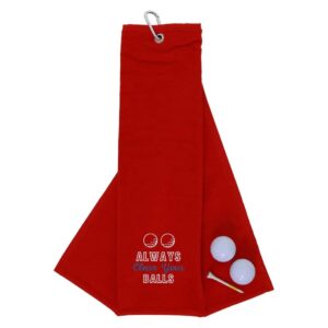 Tri-Fold Golf Towel Embroidered With Cheeky Clean Your Balls Logo | Red