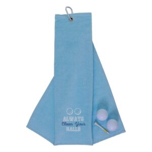Tri-Fold Golf Towel Embroidered With Cheeky Clean Your Balls Logo | Sky