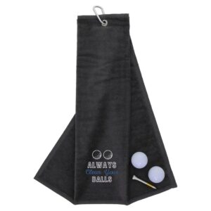 Tri-Fold Golf Towel Embroidered With Cheeky Clean Your Balls Logo | Slate