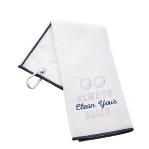 Tri-Fold Golf Towel Embroidered With Cheeky Clean Your Balls Logo | Waffle White