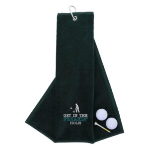 Tri-Fold Golf Towel Embroidered With Get In The Freakin' Hole Logo Forest
