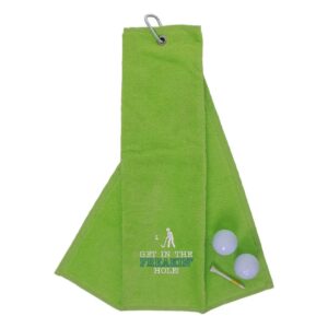 Tri-Fold Golf Towel Embroidered With Get In The Freakin' Hole Logo Lime