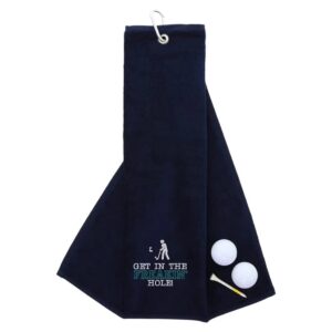 Tri-Fold Golf Towel Embroidered With Get In The Freakin' Hole Logo Navy