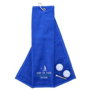 Tri-Fold Golf Towel Embroidered With Get In The Freakin' Hole Logo Royal