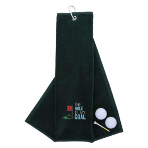 Tri-Fold Golf Towel Embroidered With Hole Is My Goal Logo Forest