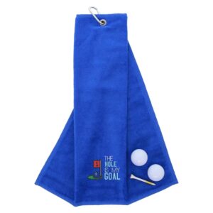 Tri-Fold Golf Towel Embroidered With Hole Is My Goal Logo Royal