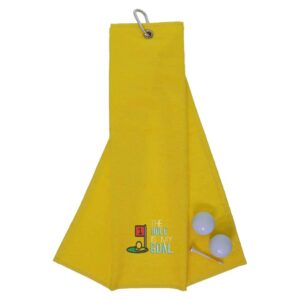 Tri-Fold Golf Towel Embroidered With Hole Is My Goal Logo Yellow