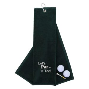 Tri-Fold Golf Towel Embroidered With Let's Par-Tee Novelty Golf Logo Forest
