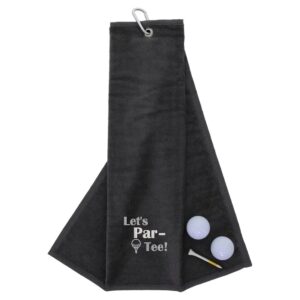 Tri-Fold Golf Towel Embroidered With Let's Par-Tee Novelty Golf Logo Slate