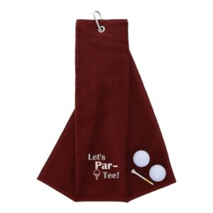 Tri-Fold Golf Towel Embroidered With Let's Par-Tee Novelty Golf Logo Wine
