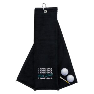 Tri-Fold Golf Towel Embroidered With Nice Shot Logo Black
