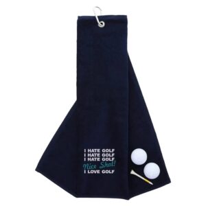 Tri-Fold Golf Towel Embroidered With Nice Shot Logo Navy