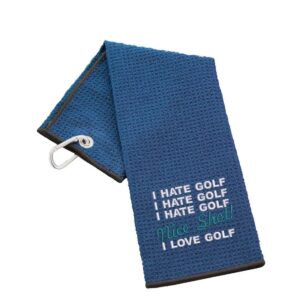 Tri-Fold Golf Towel Embroidered With Nice Shot Logo Waffle Navy