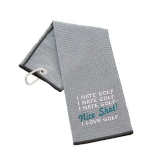 Tri-Fold Golf Towel Embroidered With Nice Shot Logo Waffle Slate