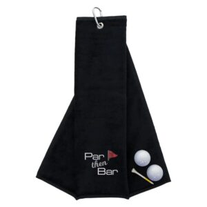 Tri-Fold Golf Towel Embroidered With Par Then Bar Logo Black