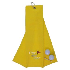 Tri-Fold Golf Towel Embroidered With Par Then Bar Logo Yellow