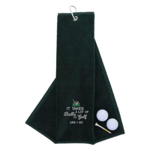 Tri-Fold Golf Towel Embroidered With Takes A Lot Of Balls Logo Forest