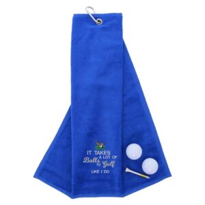 Tri-Fold Golf Towel Embroidered With Takes A Lot Of Balls Logo Royal
