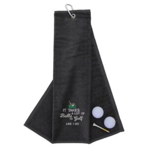 Tri-Fold Golf Towel Embroidered With Takes A Lot Of Balls Logo Slate