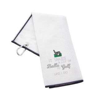 Tri-Fold Golf Towel Embroidered With Takes A Lot Of Balls Logo Waffle White