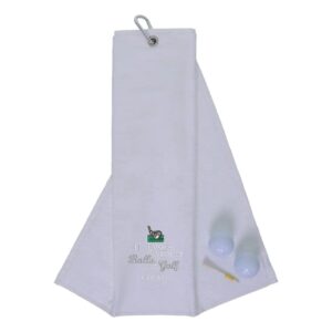 Tri-Fold Golf Towel Embroidered With Takes A Lot Of Balls Logo White