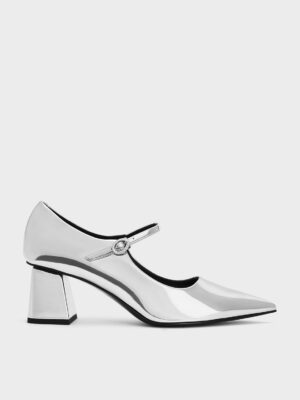 Charles & Keith - Metallic Pointed-Toe Mary Jane Pumps