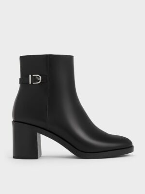 Charles & Keith - Side-Buckle Block Heel Ankle Boots