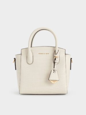 Charles & Keith - Harper Croc-Effect Structured Top Handle Bag