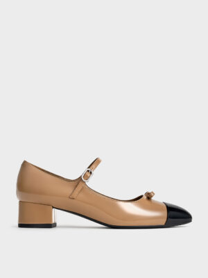 Charles & Keith - Patent Bow Cap-Toe Mary Jane Pumps