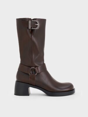 Charles & Keith - Kirke Buckled Mid-Calf Biker Boots