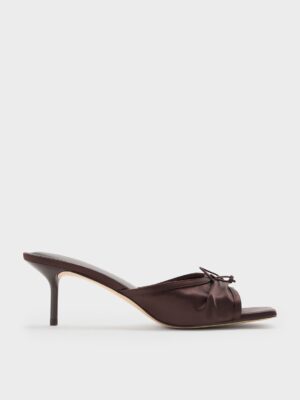 Charles & Keith - Satin Ruched Bow Heeled Mules