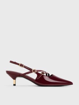 Charles & Keith - Patent Buckle-Strap Kitten Heel Slingback Pumps