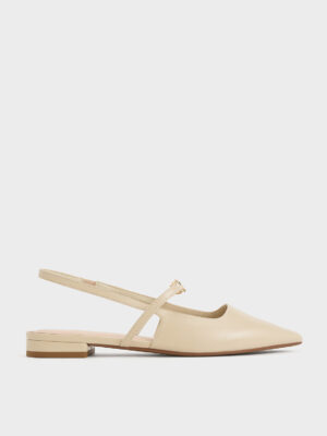 Charles & Keith - Trifina Metallic-Accent Pointed-Toe Slingback Flats