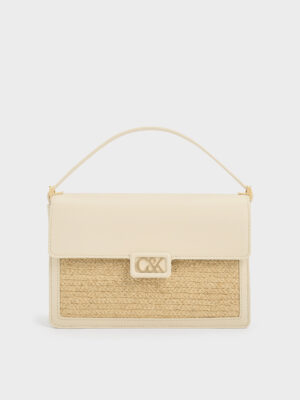 Charles & Keith - Leather & Raffia Shoulder Bag