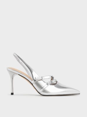 Charles & Keith - Jessy Metallic Leather Bow Slingback Pumps