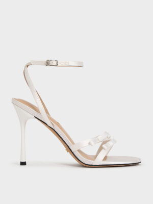 Charles & Keith - Jessy Recycled Polyester Bow Ankle-Strap Stiletto-Heel Sandals