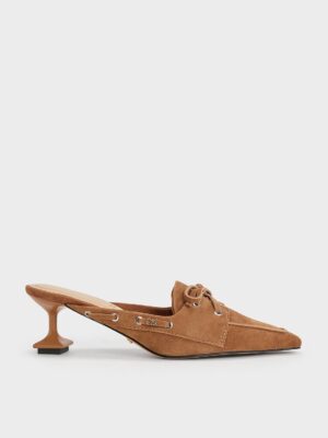 Charles & Keith - Kori Suede Lace-Up Sculptural-Heel Mules