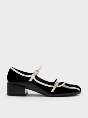 Charles & Keith - Patent Contrast-Trim Double-Strap Mary Jane Pumps
