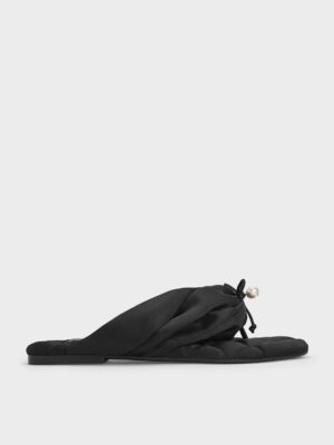 Charles & Keith - Satin Pearl-Accent Square-Toe Sandals