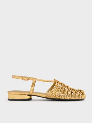 Charles & Keith - Linnea Metallic Woven Slingback Caged Sandals