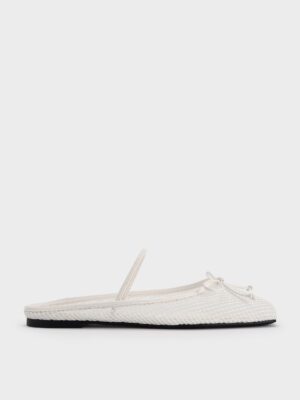 Charles & Keith - Mesh Bow Square-Toe Ballet Mules