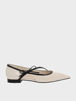 Charles & Keith - Patent Contrast-Trim Pointed-Toe Bow-Strap Flats