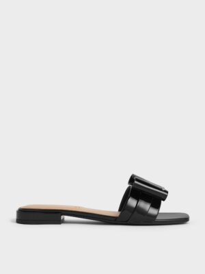 Charles & Keith - Lu Patent Leather Bow Slide Sandals