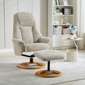 Aruba Elegant Round-Based Fabric Recliner - Frost / Free Footstool / Fabric